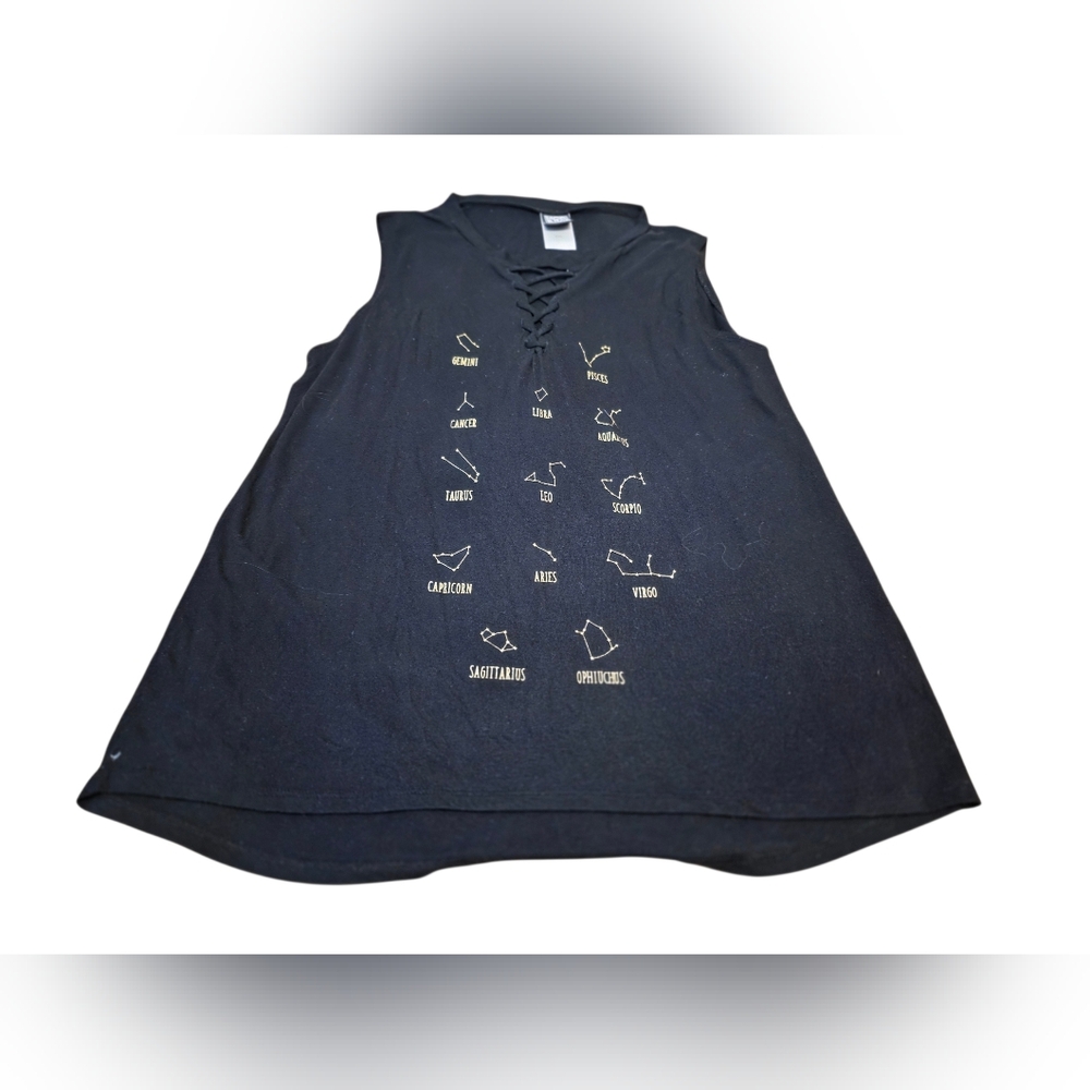 Modern Lux Black Lace-Up Signs Of The Zodiac Graphic Sleeveless Tank Top Sz XXL
